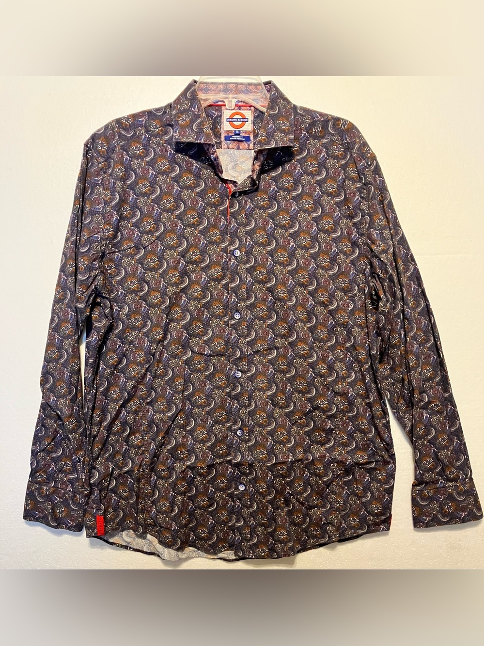 Men's Jermyn & Bond XL Paisley Button-Up Shirt in Brown Flip Cuffs